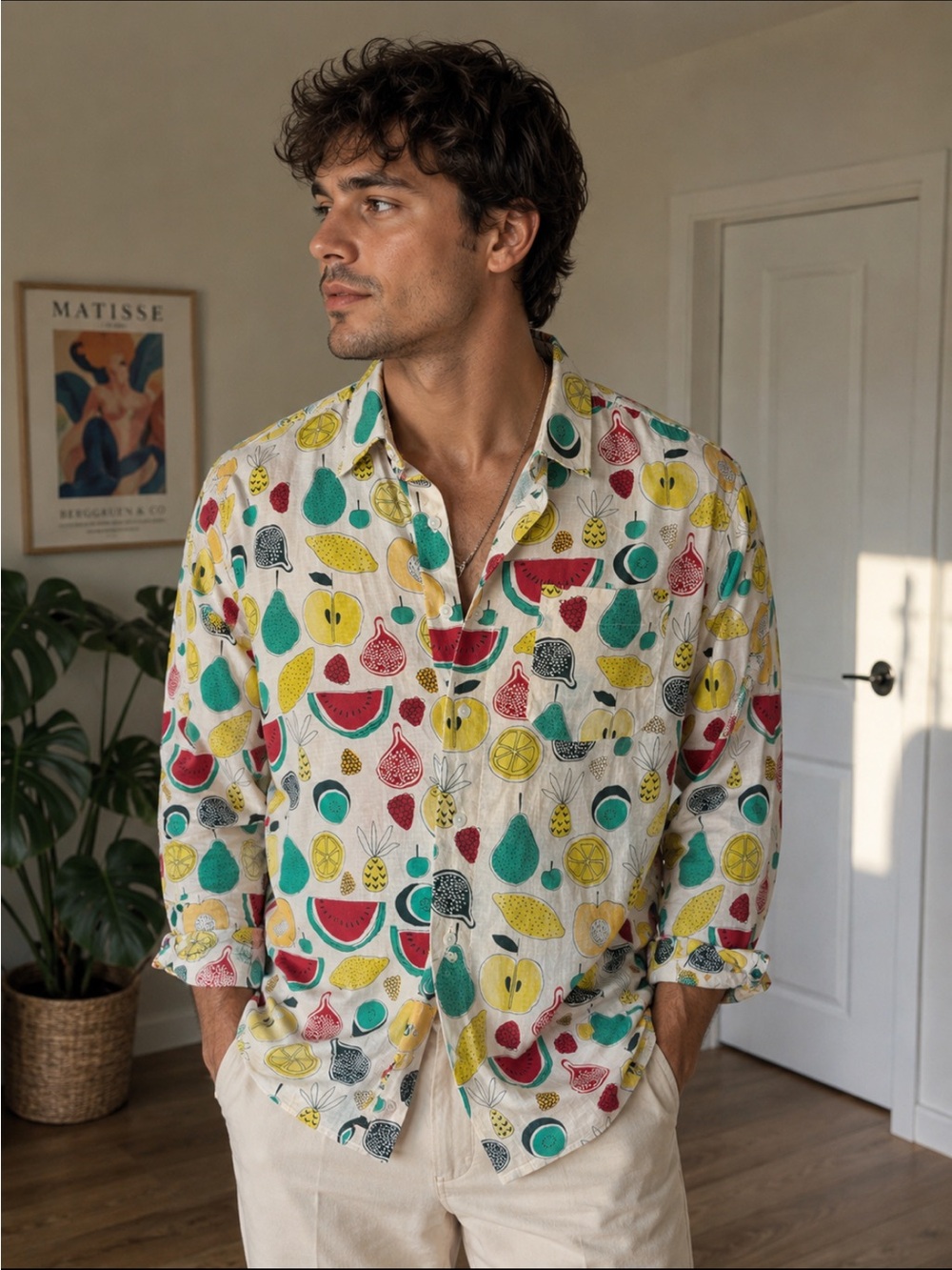French Crown Fruit Pattern Dress Shirt